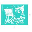Graphic of Frosty the Snowman smoking a pipe, with text reading “IT MUST BE Magic” and “FROSTY THE SNOWMAN” on an 11 by 8.5-inch rectangular teal background.