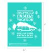 Teal poster featuring a pixelated Christmas tree on a station wagon, the text “GRISWOLD FAMILY VACATION,” “BURN SOME RUBBER,” and “EAT MY DUST,” surrounded by snowflakes, with dimensions labeled 8 1/2″ by 11″.