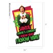Buddy the Elf looking excited with his fists clenched, above the text “SANTA! SANTA’S COMING! I KNOW HIM! I KNOW HIM!”.