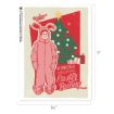 An 8.5 by 11-inch art print featuring Ralphie in his pink bunny suit from A Christmas Story, with a Christmas tree and the quote, “He looks like a deranged Easter bunny.”