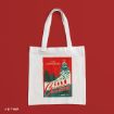 White canvas tote bag featuring the National Lampoon’s Christmas Vacation movie poster graphic.